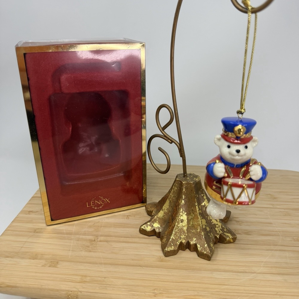 Lenox Bear Box Ornament In Original Box Trinket Red White Blue Drum Parade
